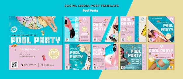 Free PSD | Pool party social media posts template