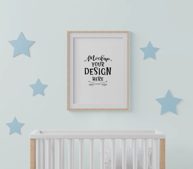 Free PSD | Poster frame in kids room mockup