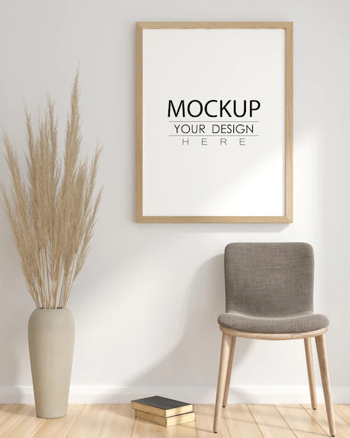 Free PSD | Poster frame mockup in living room