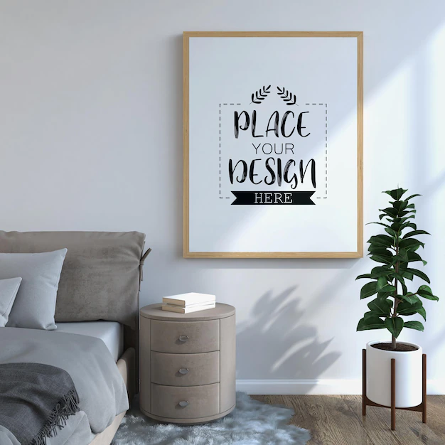 Free PSD | Poster frame mockup interior in a bedroom