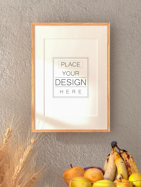 Free PSD | Poster frame mockup interior in a kitchen room