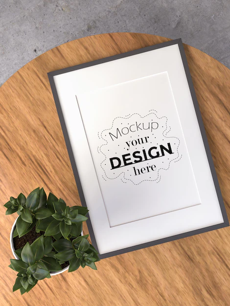 Free PSD | Poster frame mockup on wooden table