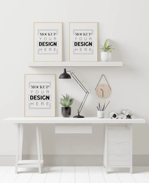 Free PSD | Poster frames in office mockup