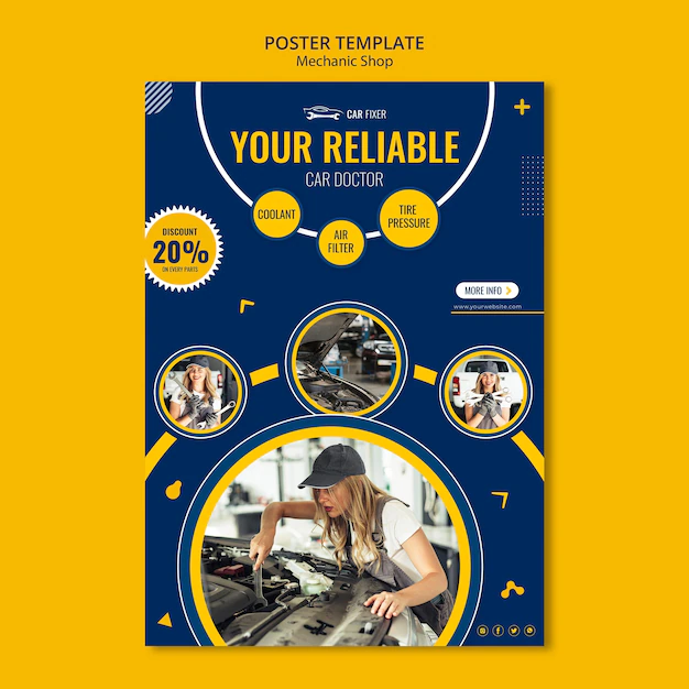 Free PSD | Poster mechanic shop ad template