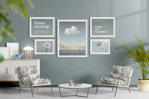 Free PSD | Poster or frame in living room mockup