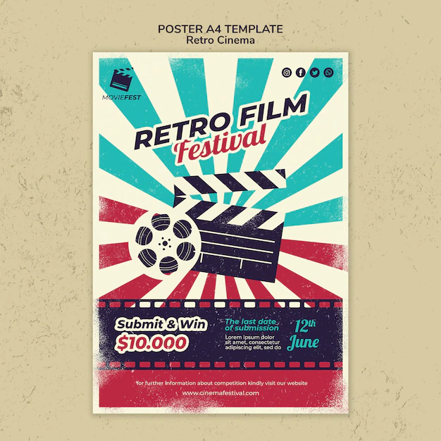 Free PSD | Poster template for retro cinema