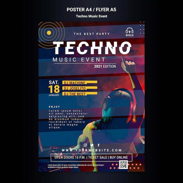 Free PSD | Poster template for techno music night party