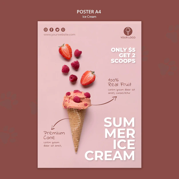 Free PSD | Poster template ice cream shop