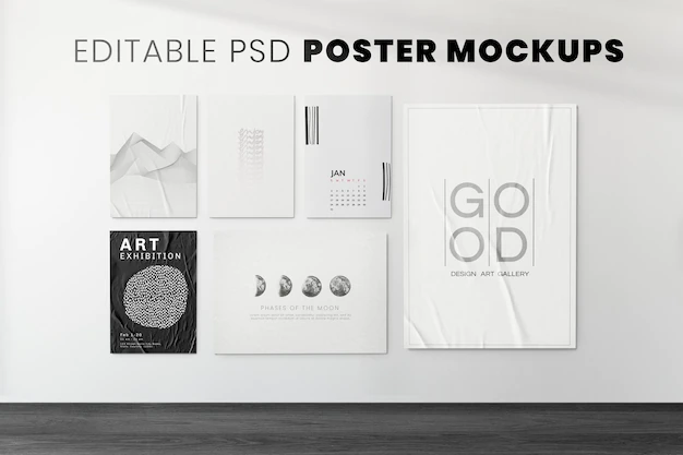 Free PSD | Posters mockup psd on a concrete wall
