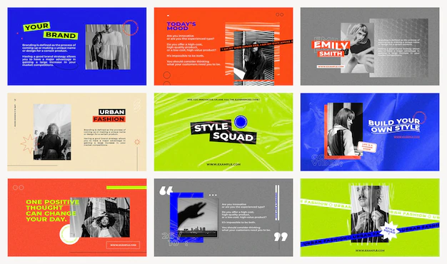 Free PSD | Presentation templates psd set with retro color backgrounds for fashion and trends influencers concept