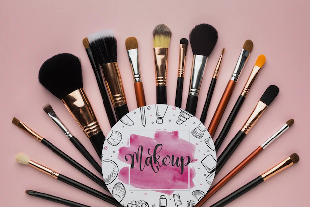 Free PSD | Professional makeup brushes on table