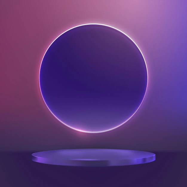 Free PSD | Purple product display podium with pink neon ring in modern style
