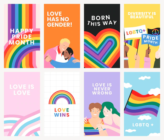 Free PSD | Rainbow template psd lgbtq pride month with love wins text