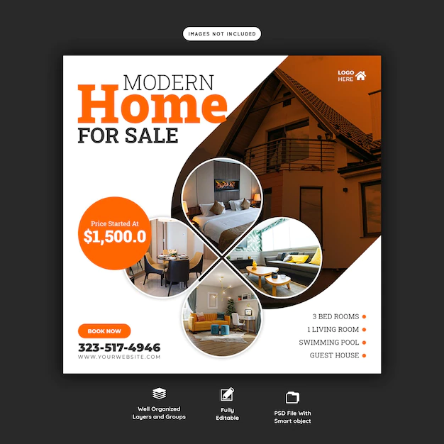 Free PSD | Real estate house property instagram post or social media banner template