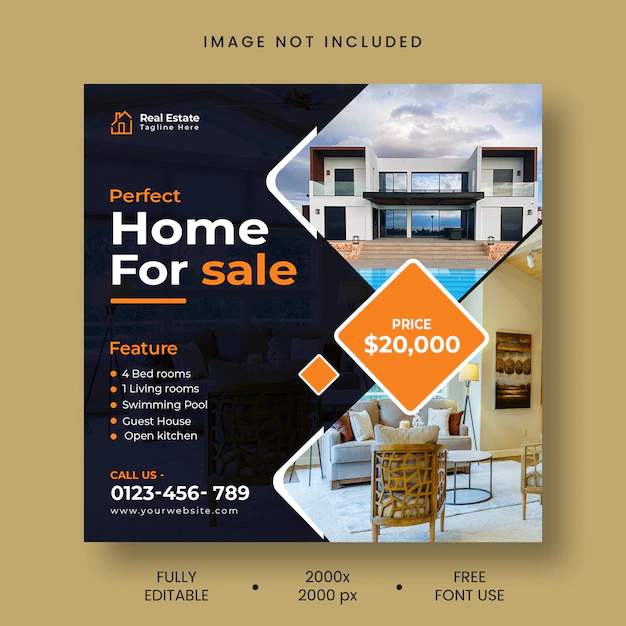 Free PSD | Real estate house social media instagram post or web banner template