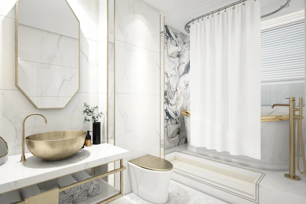 Free PSD | Realistic elegant bathroom with bath