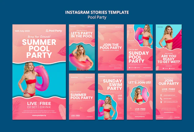 Free PSD | Realistic pool party instagram stories template