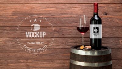 Free PSD | Red wine bottle and glass