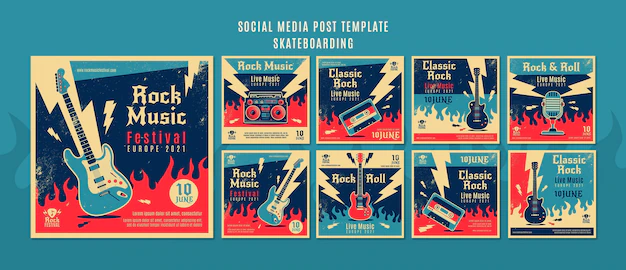 Free PSD | Rock music festival instagram posts