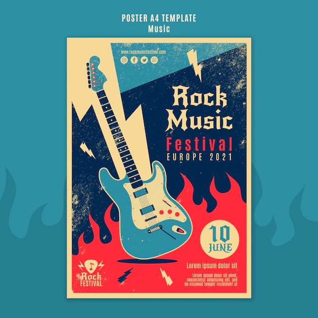 Free PSD | Rock music festival print template