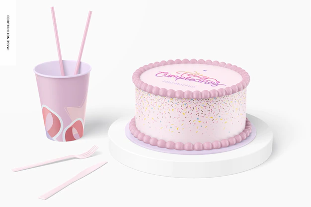 Free PSD | Round cake with cup mockup
