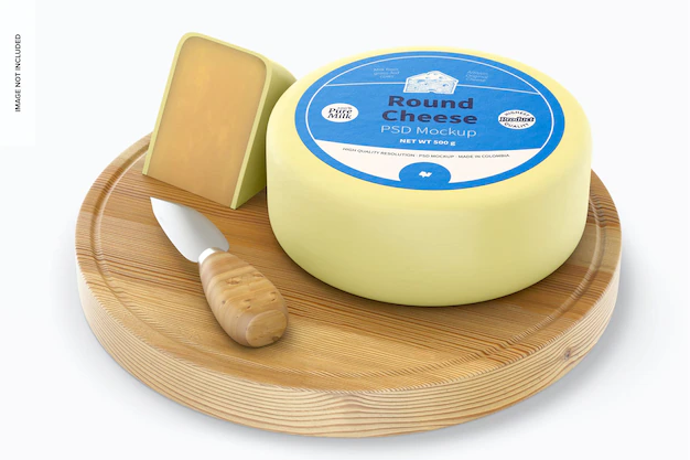 Free PSD | Round cheese mockup, perspective