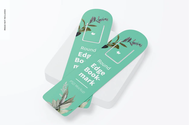 Free PSD | Round edge bookmarks mockup, perspective