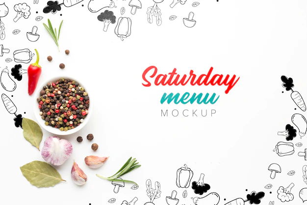 Free PSD | Saturday menu mock-up with pepper and spices