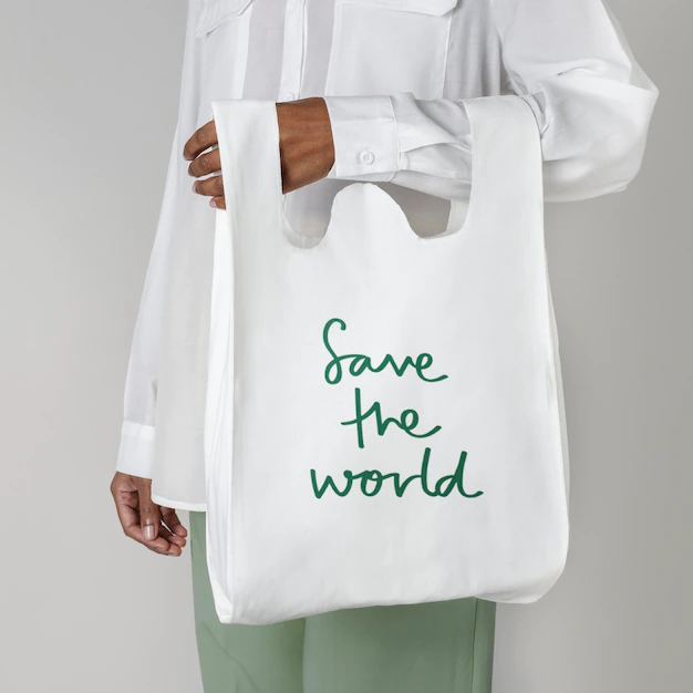 Free PSD | Save the world reusable grocery bag mockup