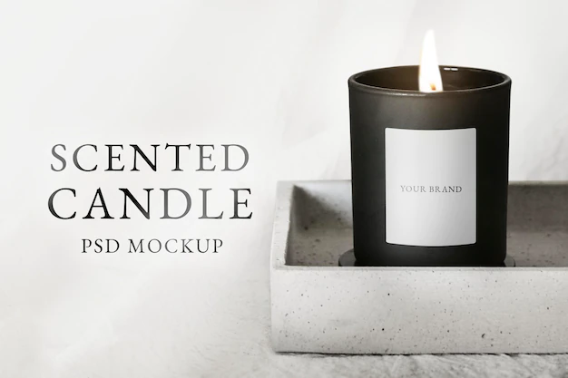 Free PSD | Scented candle jar psd mockup home decor minimal style