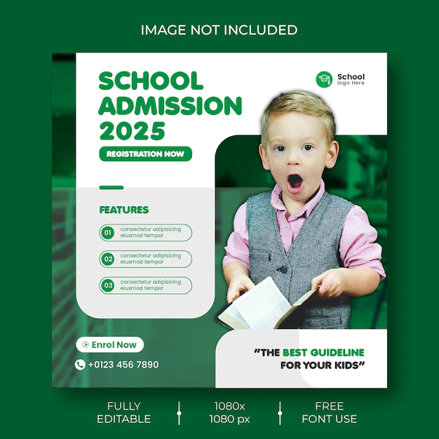 Free PSD | School admission social media post and instagram post template