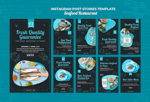 Free PSD | Seafood restaurant instagram stories