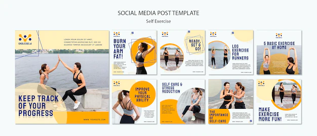 Free PSD | Self exercise social media posts template