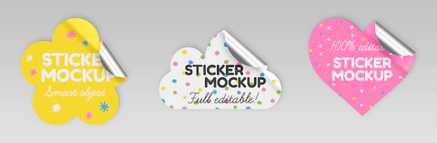 Free PSD | Set of colorful stickers mockup