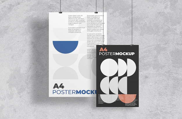 Free PSD | Set of holding posters mockup