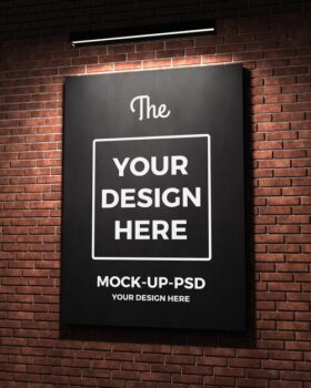 Free PSD | Shop sign mockup on brick wall