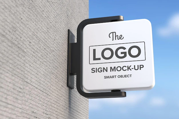 Free PSD | Shop sign mockup on concrete wall