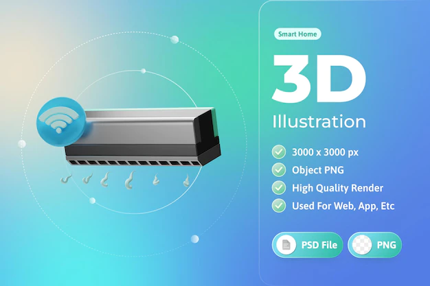 Free PSD | Smart home air conditioner 3d illustration