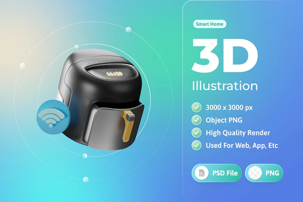 Free PSD | Smart home air fryer 3d illustration