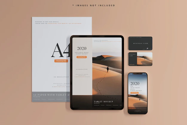 Free PSD | Smart phone and tablet with business cards mockups