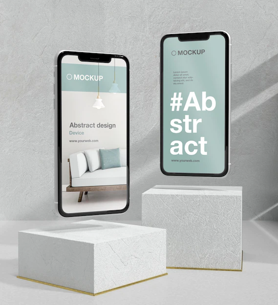 Free PSD | Smartphone mock-up arrangement with stone and metallic elements