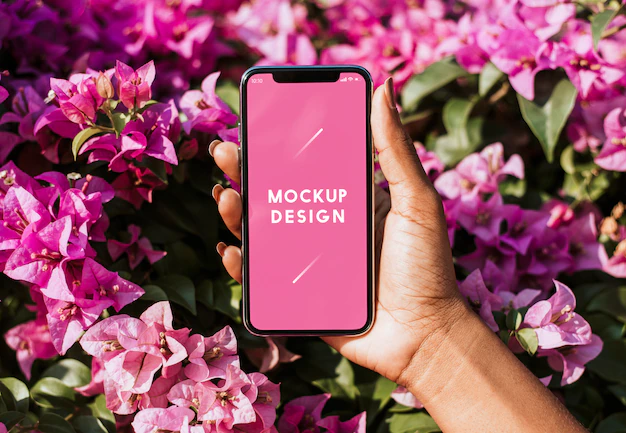 Free PSD | Smartphone mockup in floral background