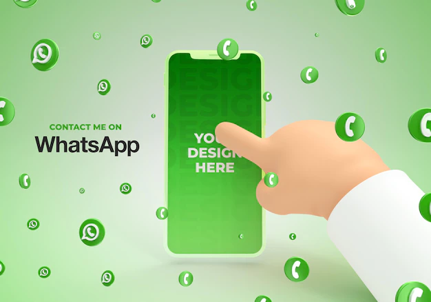 Free PSD | Smartphone mockup with cartoon hand with whatsapp social media 3d render