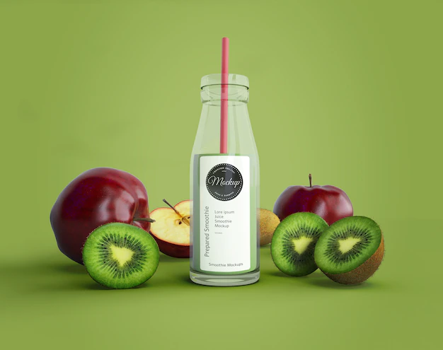 Free PSD | Smoothie with apples and kiwi mock-up