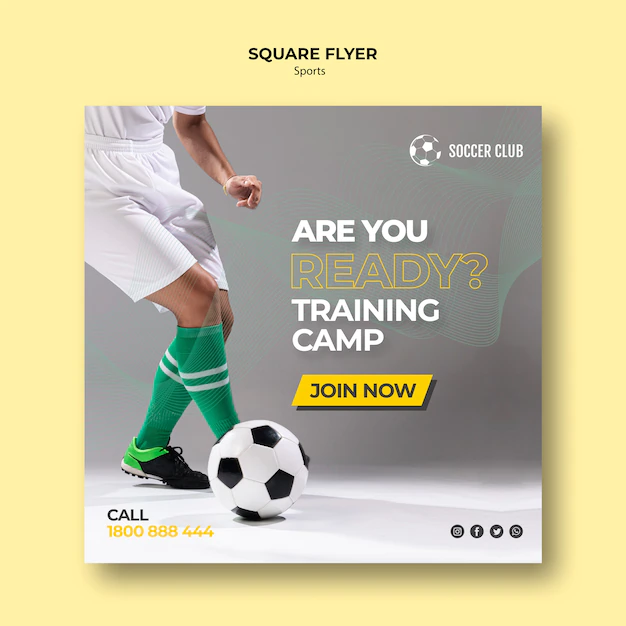 Free PSD | Soccer club training camp square flyer