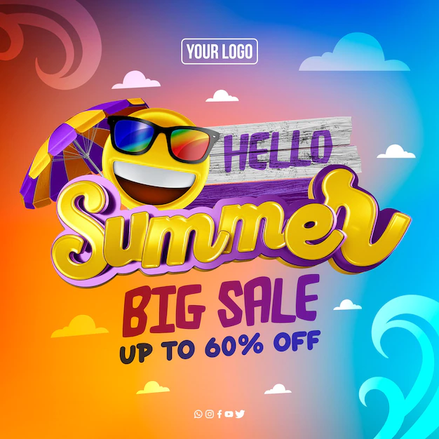 Free PSD | Social media feed hello summer big sale up to 60 off