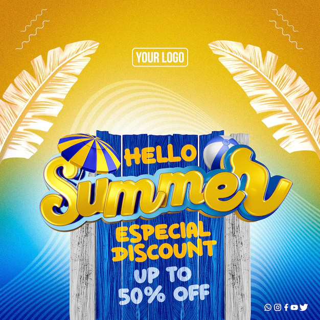 Free PSD | Social media feed hello summer special discount up to 50 off