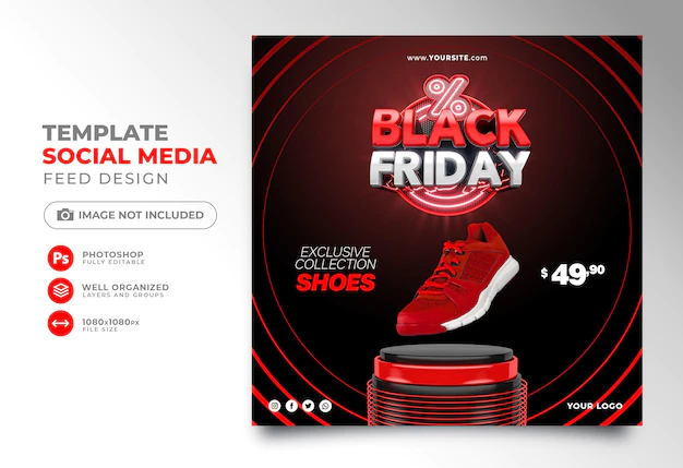 Free PSD | Social media post black friday 3d render for instagram with super offers and promotions