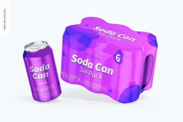 Free PSD | Soda can six-pack mockup, falling