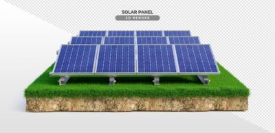Free PSD | Solar power boards on grass terrain in 3d realistic render